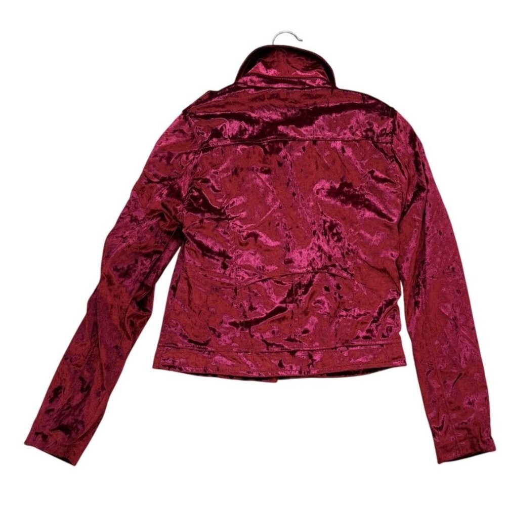 New Look Womens Red/Rose Velour Biker Jacket Size S Pockets Goth - Picture 5 of 6